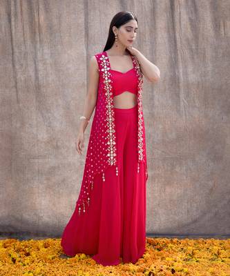 Rani Pink Georgette Pant Set 1