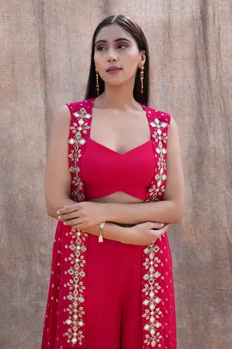 Rani Pink Georgette Pant Set