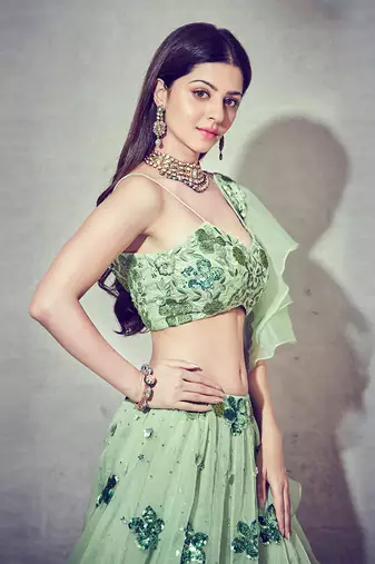 Green Organza Lehenga