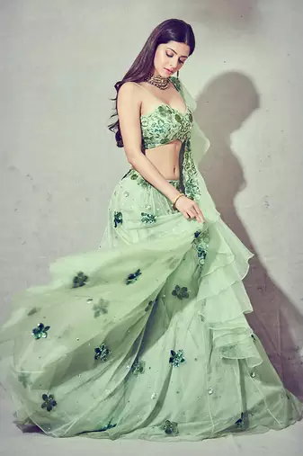 Green Organza Lehenga