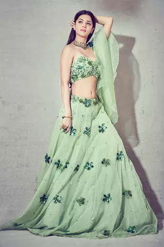 Green Organza Lehenga