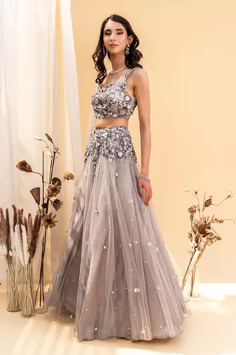 Grey Net Lehenga