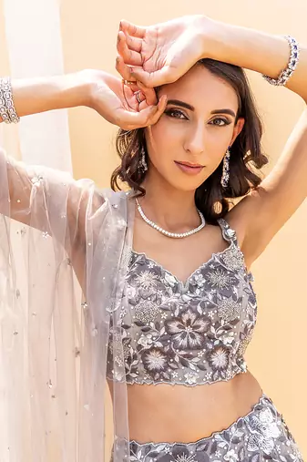 Grey Net Lehenga