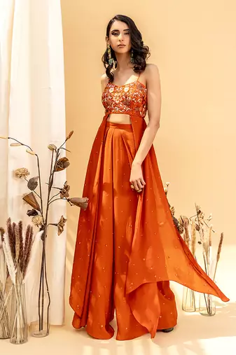 Rust Orange Crepe Pant Set