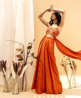 Rust Orange Crepe Pant Set 1