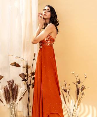 Rust Orange Crepe Pant Set 3