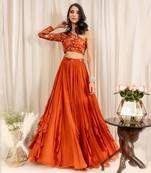 Rust Orange Net Lehenga