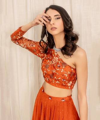 Rust Orange Net Lehenga 2