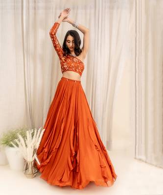 Rust Orange Net Lehenga 3