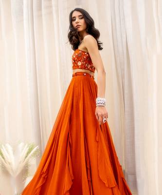 Rust Orange Net Lehenga 4