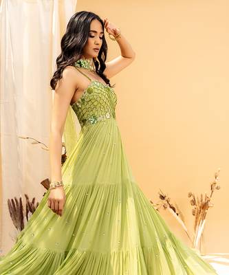 Green Net Anarkali 3