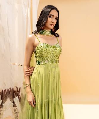 Green Net Anarkali 4