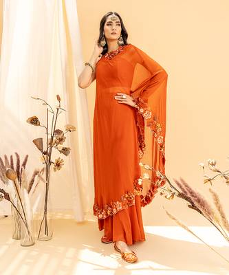 Rust Orange Georgette Pant Set 1