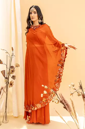 Rust Orange Georgette Pant Set