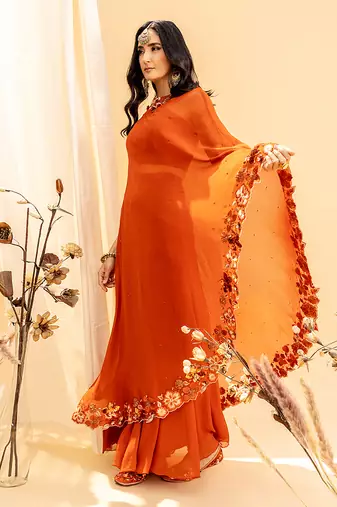 Rust Orange Georgette Pant Set