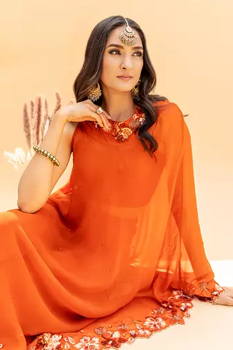 Rust Orange Georgette Pant Set