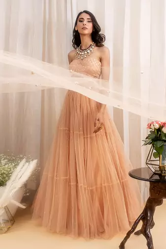 Beige Net Lehenga
