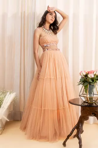 Beige Net Lehenga