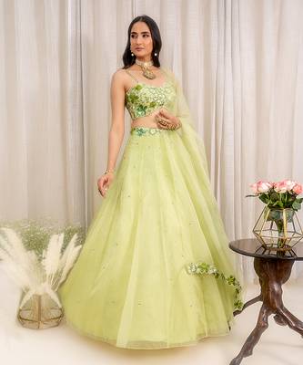 Green Organza Lehenga 1