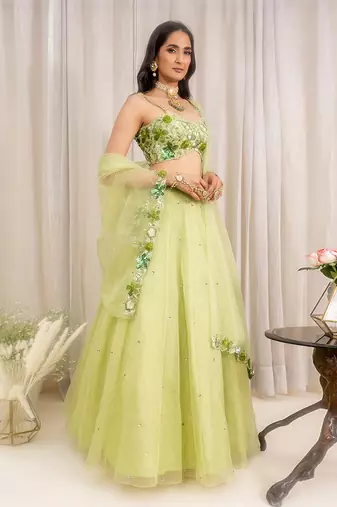 Green Organza Lehenga
