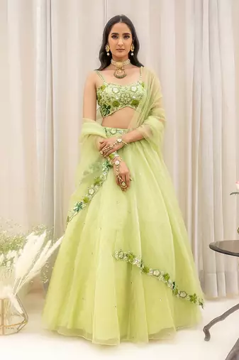 Green Organza Lehenga
