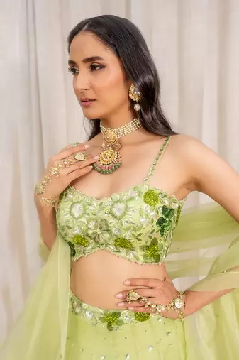 Green Organza Lehenga