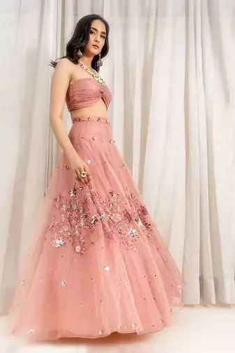 Dusty Pink Organza Lehenga