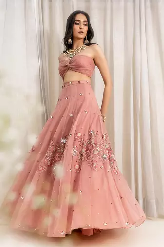 Dusty Pink Organza Lehenga