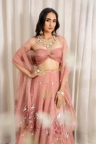 Dusty Pink Organza Lehenga