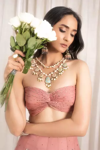 Dusty Pink Organza Lehenga