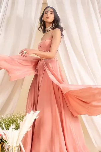 Dusty Pink Crepe Lehenga