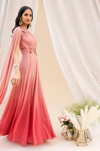 Dusty Pink Ombre Georgette Gown