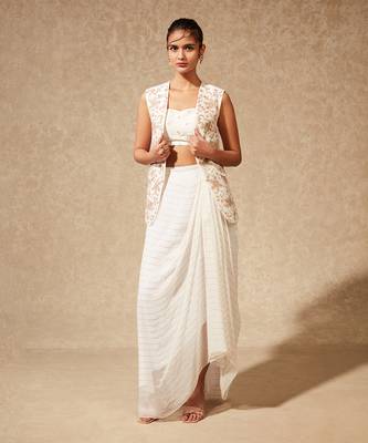 White Amayra Jacket With Drape Skirt 1