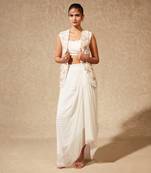 White Amayra Jacket With Drape Skirt
