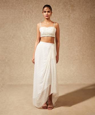 White Amayra Jacket With Drape Skirt 2
