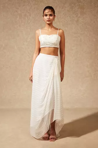 White Amayra Jacket With Drape Skirt