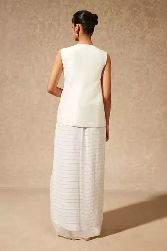 White Amayra Jacket With Drape Skirt
