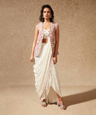 Ivory Emaya Blazer Jacket And Saree 1