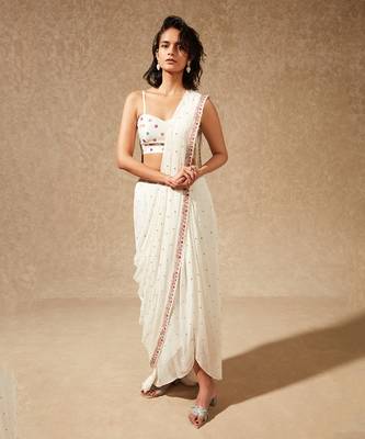 Ivory Emaya Blazer Jacket And Saree 2