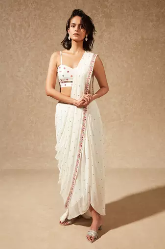 Ivory Emaya Blazer Jacket And Saree