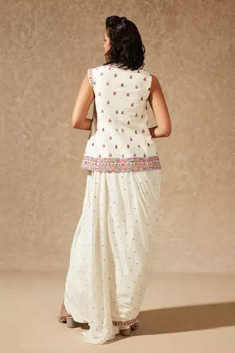 Ivory Emaya Blazer Jacket And Saree
