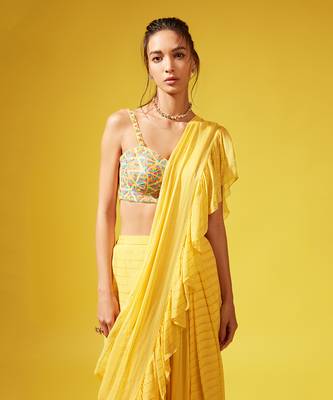 Yellow Etsu Pre-Stitched Saree 2