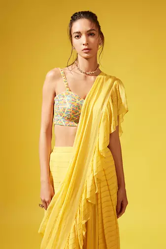Yellow Etsu Pre-Stitched Saree
