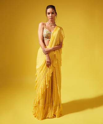 Yellow Etsu Pre-Stitched Saree 1