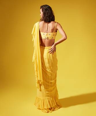 Yellow Etsu Pre-Stitched Saree 3