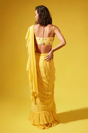 Yellow Etsu Pre-Stitched Saree