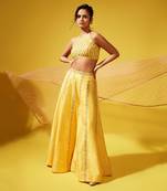 Gina Yellow Palazzo And Silk Top With Tulle Dupatta