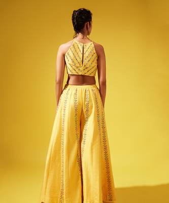 Gina Yellow Palazzo And Silk Top With Tulle Dupatta 2
