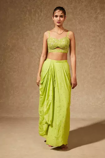 Green Gul Drape Skirt And Jacket