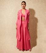 Pink June Organza Trench Jacket And Flared Pants